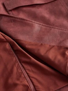 SHEIN MOD Women's Burgundy PU Leather Jacket,Autumn Casual Street Fashion Raglan Sleeve Patchwork Pocket Long Sleeve Coat For Occasion Halloween Christmas Rave - Pink - View 7