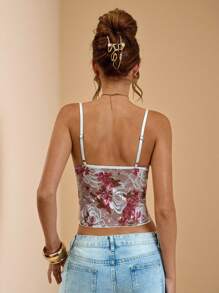 SHEIN BAE Débardeur en dentelle à col V profond semi-transparent sexy pour femmes, débardeur élégant, débardeur d'été, tenue décontractée