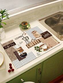 SHEIN 1件装咖啡机吸水沥水垫，台面餐具晾干垫，硅藻土厨房垫，咖啡印花晾干垫，可水洗防滑沥水垫 - 彩色 - 查看 11