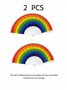 彩虹折扇 1/2/4 件手持彩色派对用品，适用于夏季节日、狂欢节装饰、庆典配件、男女通用舞蹈表演道具、拍摄背景、可重复使用手持扇热带主题活动 - 彩色 - 查看 12
