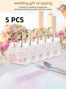 5/10pcs Reusable Frosted Clear Plastic Gift Bags With Brown Straw Handles Party Favor Bags For Birthday Wedding Valentine's Mother's Day Graduation Party Decorations - Clear - View 8
