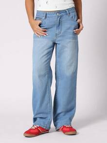 SUMWON Teen Girls Wide Leg Y2K Aesthetic High Waisted Jeans Long Denim Pants Retro Vintage Style Baggy Relaxed Fit Fashion Bottoms Youth Street Wear Back To School Autumn Winter Fall