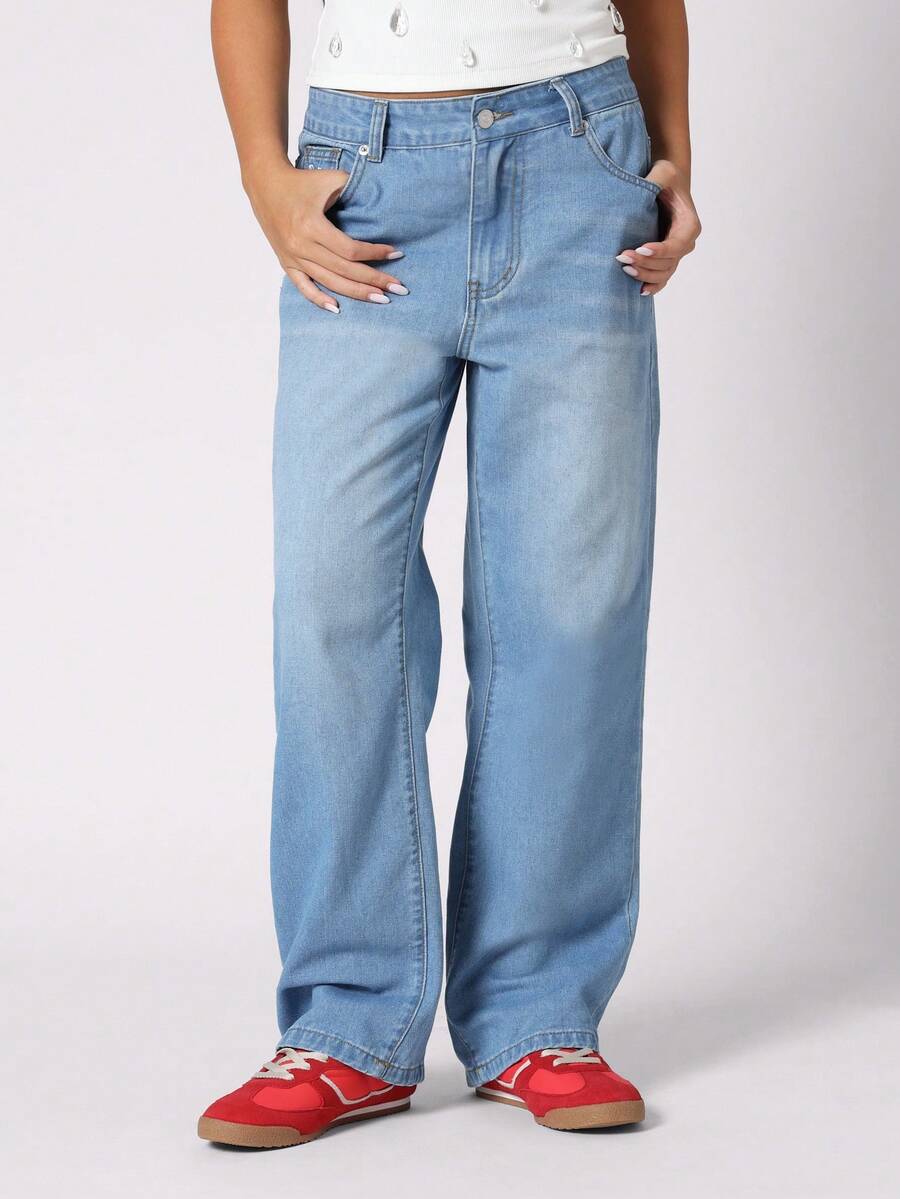 SUMWON Teen Girls Wide Leg Y2K Aesthetic High Waisted Jeans Long Denim Pants Retro Vintage Style Baggy Relaxed Fit Fashion Bottoms Youth Street Wear Back To School Autumn Winter Fall