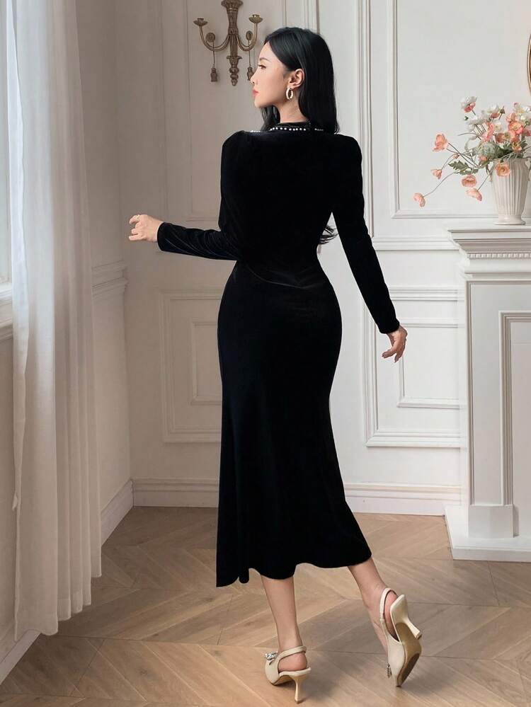 Elegant Long Sleeve Slit Hem Evening Gown Prom Dress
