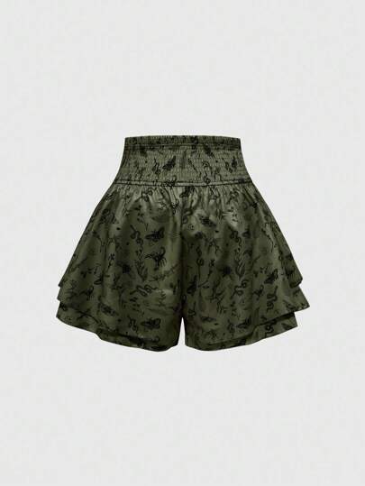 Goth Vacation Style Gothic Plant & Snake Print Women's Double Layer Shorts