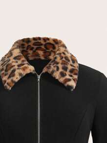 SHEIN LUNE Chaqueta de piel sintética con estampado de leopardo y parches en talla grande, abrigo con estampado de leopardo en talla grande, abrigo con estampado de guepardo en talla grande, abrigos en talla grande para mujer, abrigo de invierno en talla grande con estampado de leopardo, abrigo con estampado de leopardo para mujer en talla grande, abrigo de invierno con ribete de leopardo en negro, ropa de otoño e invierno, atuendos de oficina para mujer, ropa de fiesta de invierno, ropa de Halloween, ropa de Navidad, ropa de otoño