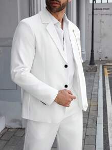 Manfinity Mode Men's Solid Color Lapel NeckLong Sleeve Casual Blazer - White - View 5