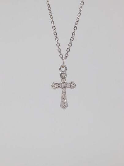 1pc Gothic Cross Rhinestone Decor Luxury Pendant Necklace, Holiday Party Gift, Halloween