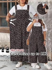 SHEIN CURVE+ Plus Size Women Vintage Style Jumpsuit With Pockets, Back To Schoolfall Clothes For Women,Winter,CURVE PLUS