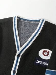 Manfinity Hypemode 男士休闲拼色拼布开衫，秋冬 - 黑色 - 查看 3