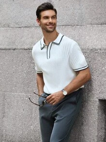 Manfinity Bizformal Men's Striped Polo Collar Short Sleeve Casual Knit Top