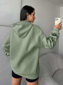 SHEIN Cottnline Women'S Butterfly Letter Print Drawstring Hooded Sweatshirt - Mint Green - View 2