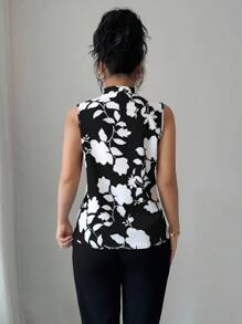 Elenzga 女式 V 领花卉印花半襟无袖衬衫 - 彩色 - 查看 2