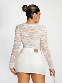 Sirith Retro Chic  Women's Sexy Sheer Lace Ruffle Trim Jacket With Tie Straps Fall Winter Cloth For Women - White - View 2