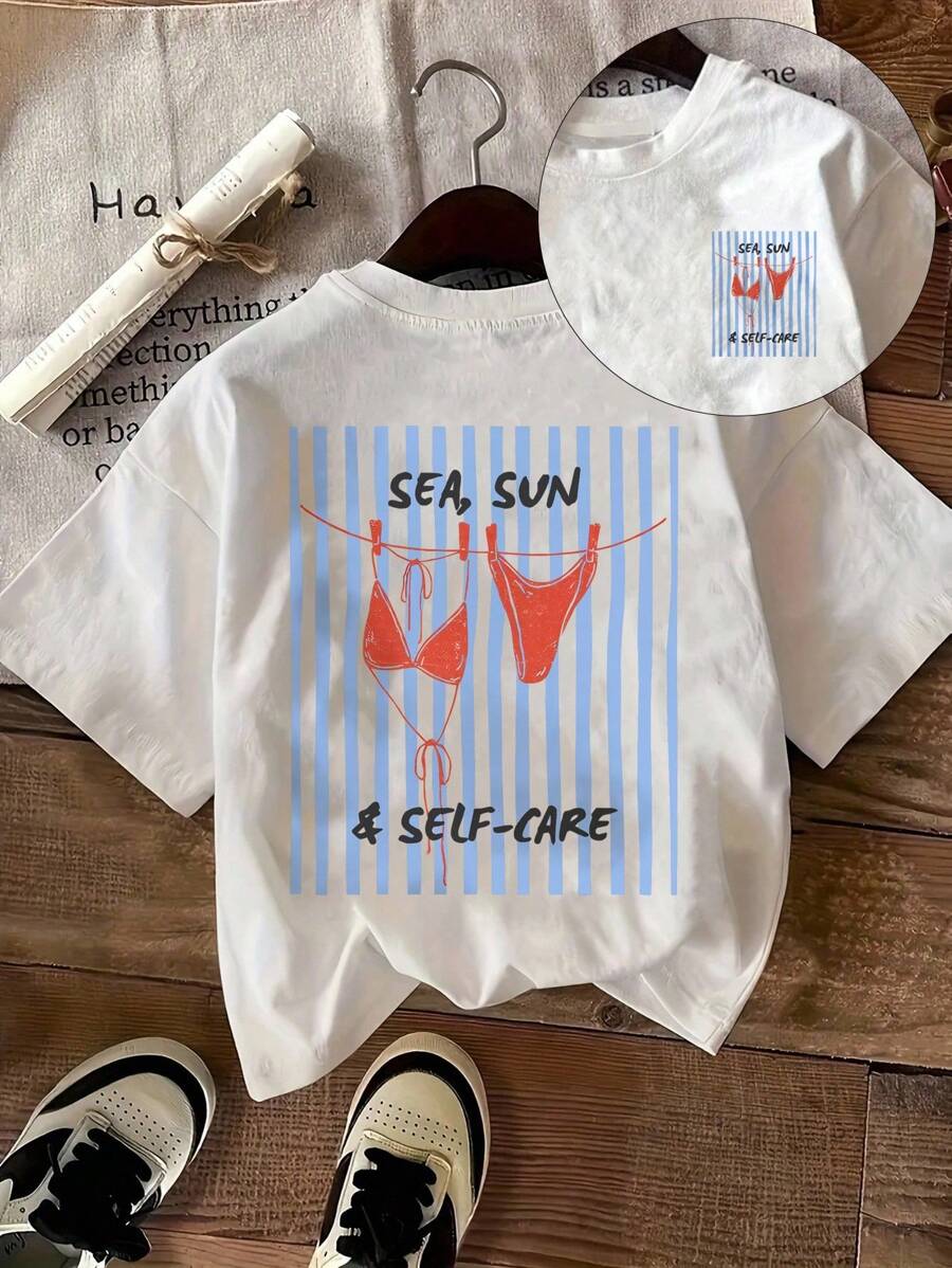 SHEIN LUNE 加大标语图案 T 恤