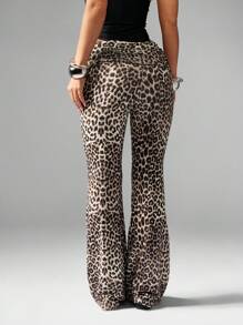 Missguided x Playboy High Waist Leopard Print Bell Bottom Leggings Classic Animal Pattern Retro Flared Pants Club Festival Wide Leg Fall Winter Bottoms - Multicolor - View 2