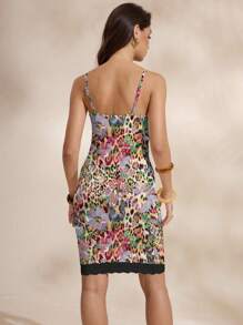 Shutterstock Glamance Women's Leopard Floral Pattern Bodycon Cami Dress Back To School Y2k Club Outfits Women Sexy Suitable For Going Out - Multicolor - View 2