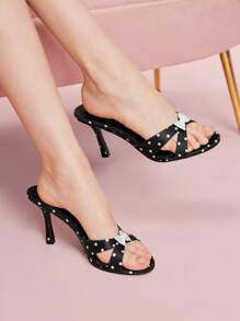 CUCCOO DOLLMOD 8.8cm High Heel Round Toe Polka Dot Fashionable Cute Sandals For Women - Black and White - View 1
