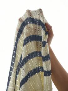 Manfinity CityGents Plus Size Men Striped Short Sleeve Single-Breasted Hollow Out Knit Top, Suitable For Spring/Summer, Daily Wear, Vacation, Wedding, Couple Matching Knit Shirt Knitted Shirts For Crochet Shirt Men's Knit Shirts Knitted Shirt Men