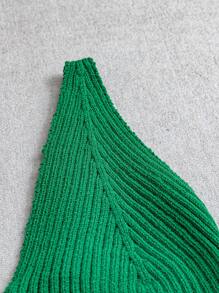 EMERY ROSE Plus Size Women's Solid Color V-Neck Hollow-Out Casual Knitted Vest - Green - View 3