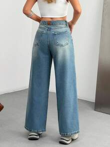 EURMUSE Dżinsy z wysokim stanem i szerokimi nogawkami w swobodnym stylu - Średni jeans - Zobacz 3