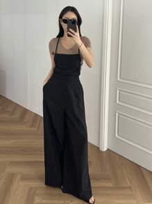 DAZY Women's Halter Backless Loose Jumpsuit Overalls Romper - Black - View 6