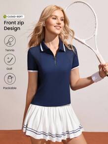 CourtClass Women's Tennis Style Minimalist Basic Contrast Color Polo Shirt Short Sleeve Tennis Polo Shirt