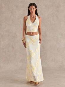 Glamine 2 Stücke romantisches Urlaubsset aus Jacquard-Trägertop und -Rock