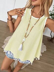 EMERY ROSE Top de tirantes con flecos y rayas para mujer, ideal para vacaciones