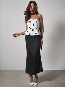 COSMINA Robe longue décontractée à pois mode pour femmes, avec foulard noué, tenue de soirée, robe de mariée pour invité - Multicolore - Voir 3
