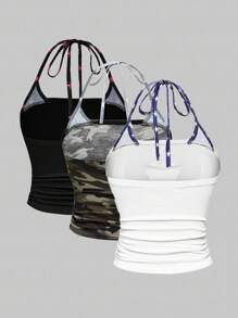 J-Fashion Áo ba lỗ cổ yếm in họa tiết ngôi sao và lá cờ phong cách Harajuku Y2K dành cho nữ - Nhiều màu - Xem 2