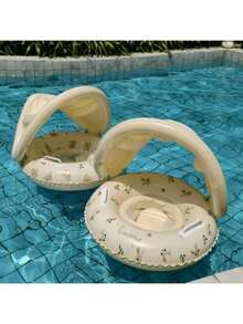1pc Swimming Ring With Sunshade And Handles, Featuring A Circular Pattern, Suitable For Both Outdoor And Indoor Swimming.