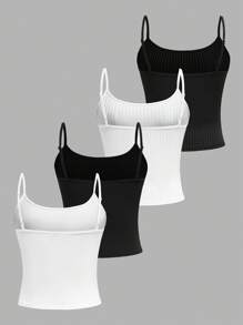 SHEIN EZwear Set de 4 piezas de camisetas cortas casuales para mujer, versátil para uso diario
