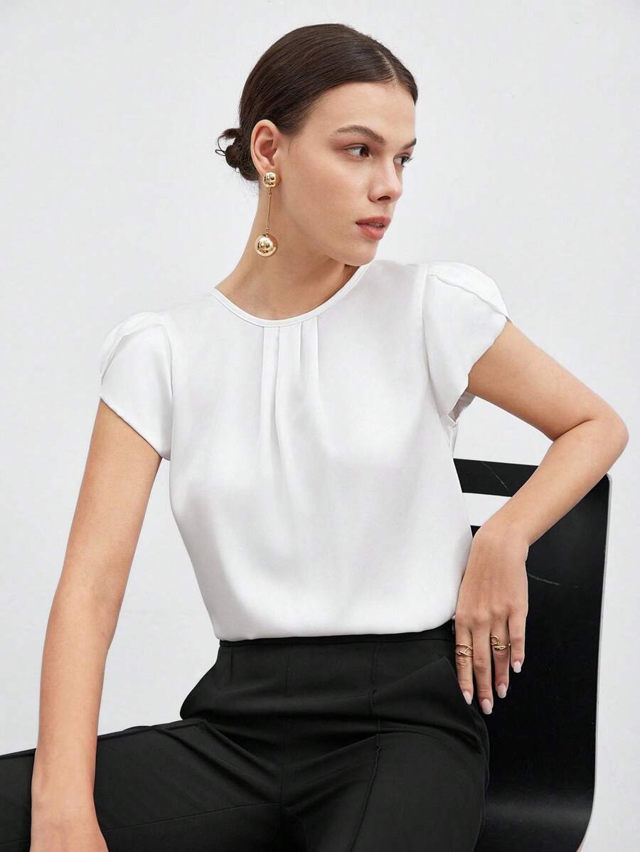 SHEIN BIZwear Women's Solid Color Round Neck Short Sleeve Shirt