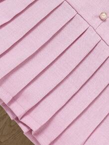 Tween Girl Puff Sleeve Pleated 2 In 1 Dress, Suitable For Casual Wear Back To School - Pink - View 7