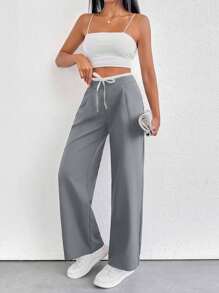 EURMUSE Pantalón de confort negro y blanco para mujer de talla pequeña - Gris Claro - Ver 3