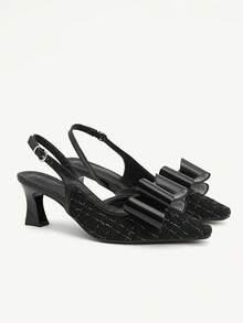 CUCCOO CHICEST Women's Pointed Toe Bowknot Stiletto Heel Mid Heel Elegant Retro Black Pumps, Peep Toe Shoes For Afternoon Tea, Date, Work, Halloween, Christmas, Thanksgiving - Black - View 1