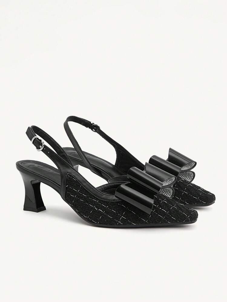 CUCCOO CHICEST Women's Pointed Toe Bowknot Stiletto Heel Mid Heel Elegant Retro Black Pumps, Peep Toe Shoes For Afternoon Tea, Date, Work, Halloween, Christmas, Thanksgiving