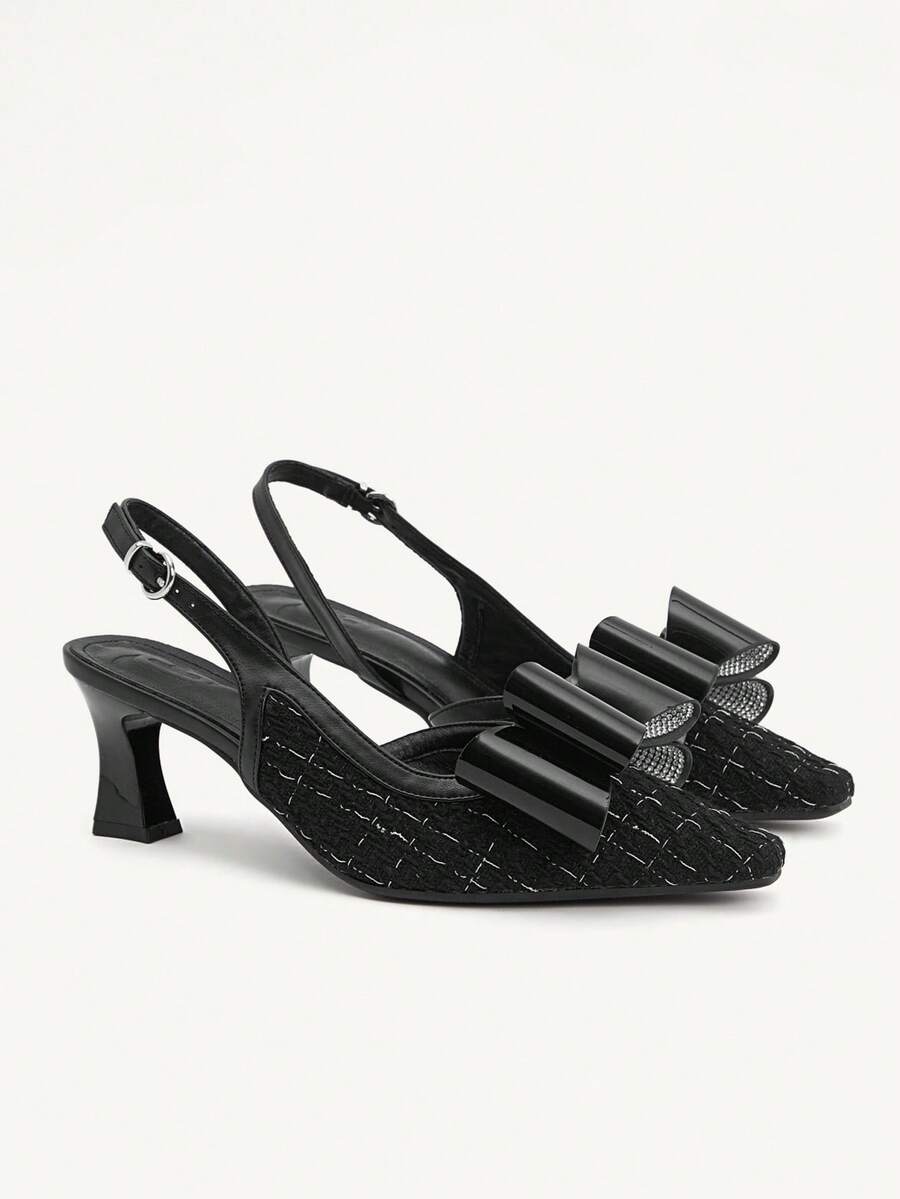 CUCCOO CHICEST Women's Pointed Toe Bowknot Stiletto Heel Mid Heel Elegant Retro Black Pumps, Peep Toe Shoes For Afternoon Tea, Date, Work, Halloween, Christmas, Thanksgiving - Black - View 1