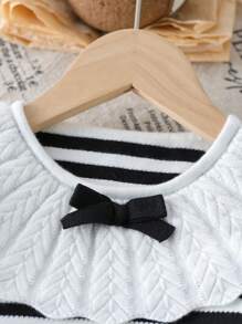 女童条纹针织毛衣和打底裤两件套，时尚秋冬女童服装，女童毛衣套装，女童春季服装，女童条纹毛衣两件套，女童秋季服装 - 黑色 - 查看 3