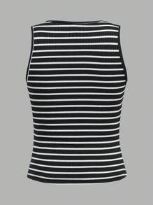 SHEIN EZwear 2 pezzi Set di top a canotta aderenti in tessuto a maglia a righe casual da donna, adatto per l'estate, uso quotidiano, versatile e confortevole