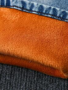 SHEIN Quần jeans ống loe thêu họa tiết ngôi sao năm cánh hai lớp màu xanh nhạt, giản dị, dễ thương, vui tươi dành cho bé gái, vải tổng hợp chải mỏng, thoải mái khi mặc hàng ngày, đơn giản và thời trang, đa năng - Rửa tối - Xem 6