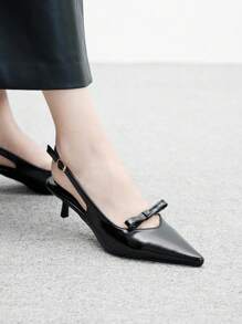 CUCCOO BIZCHIC 女士优雅尖头黑色 PU 蝴蝶结镂空淑女高跟凉鞋 - 黑色 - 查看 3