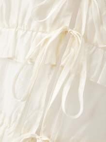 Maija Women's Boho Woven Fabric Cami Top With Ruffle Hem And Tie Front Detail - Apricot - View 7