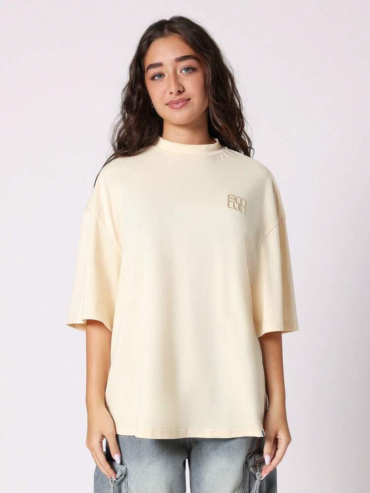 Oversized Boxy T-Shirt With Tonal Logo Embroidery