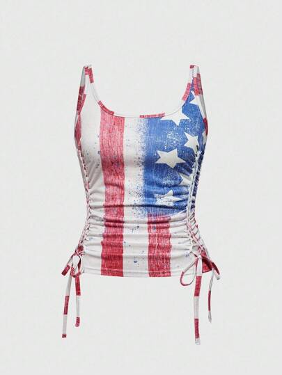 ROMWE Avant Canotta estiva alla moda con stampa bandiera americana consumata