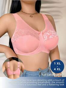 1 件加大码蕾丝拼接舒适无钢圈文胸 - 珊瑚粉 - 查看 6