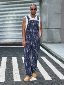 Manfinity EMRG Men's Loose Fit Straight Leg Denim Bib Overalls, Light Blue, Spring/Autumn