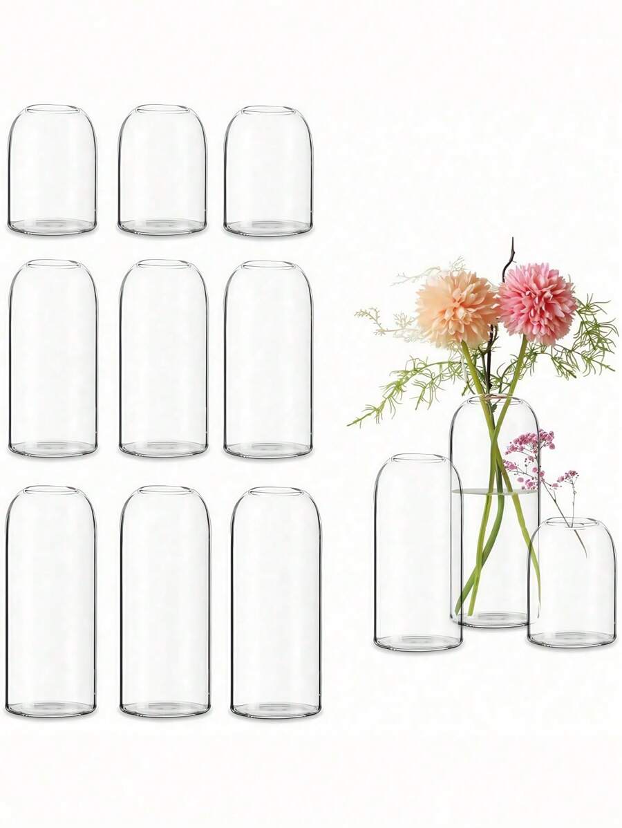 SHEIN 玻璃花瓶，高透明花瓶，用于餐桌中心装饰，婚礼装饰，3 种直径飓风浮动烛台，现代简约花瓶，正式晚宴家居装饰 - 彩色 - 查看 1