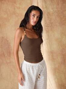 Glamine 女式串珠吊带背心 - 棕色 - 查看 6